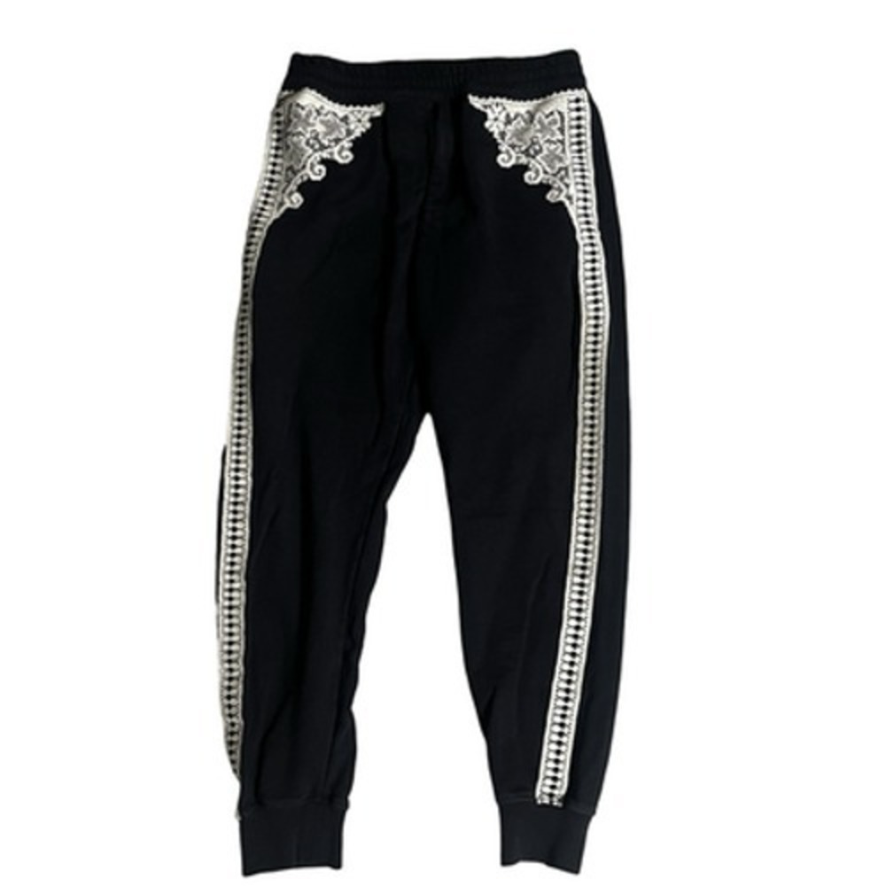 Alexander McQueen Jogger Sweatpants Womens Medium Black Lace Trim 582918 QNZ3B
